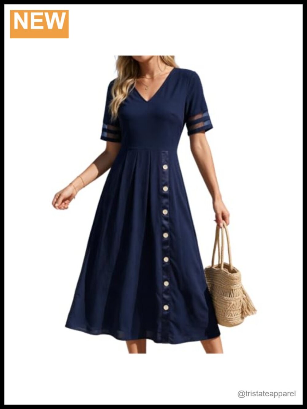 Women's Midi Dress 3/4 Sleeve V-Neck A-Line Loose Fit Business Casual with